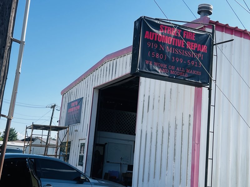 Street Fire Automotive Repair shop and sign at 919 N Mississippi Ave, Ada